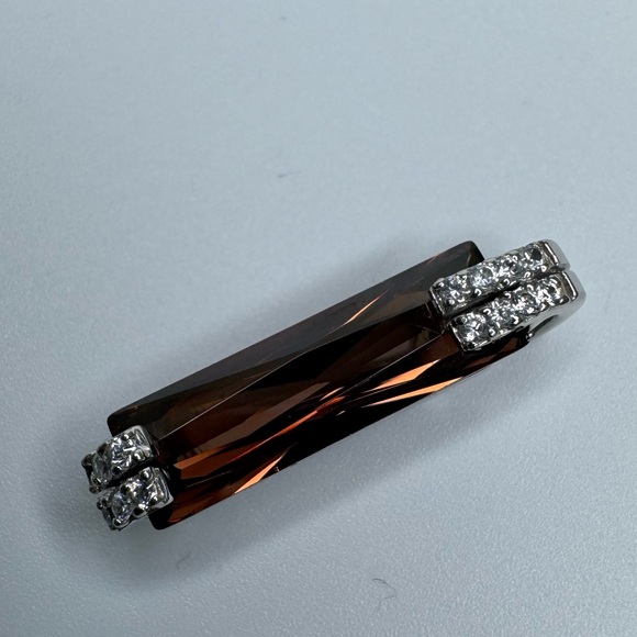 Brown Crystal Sterling Silver Pendant Smoky Glass Emerald Cut Accent Stones 925 - Picture 6 of 13